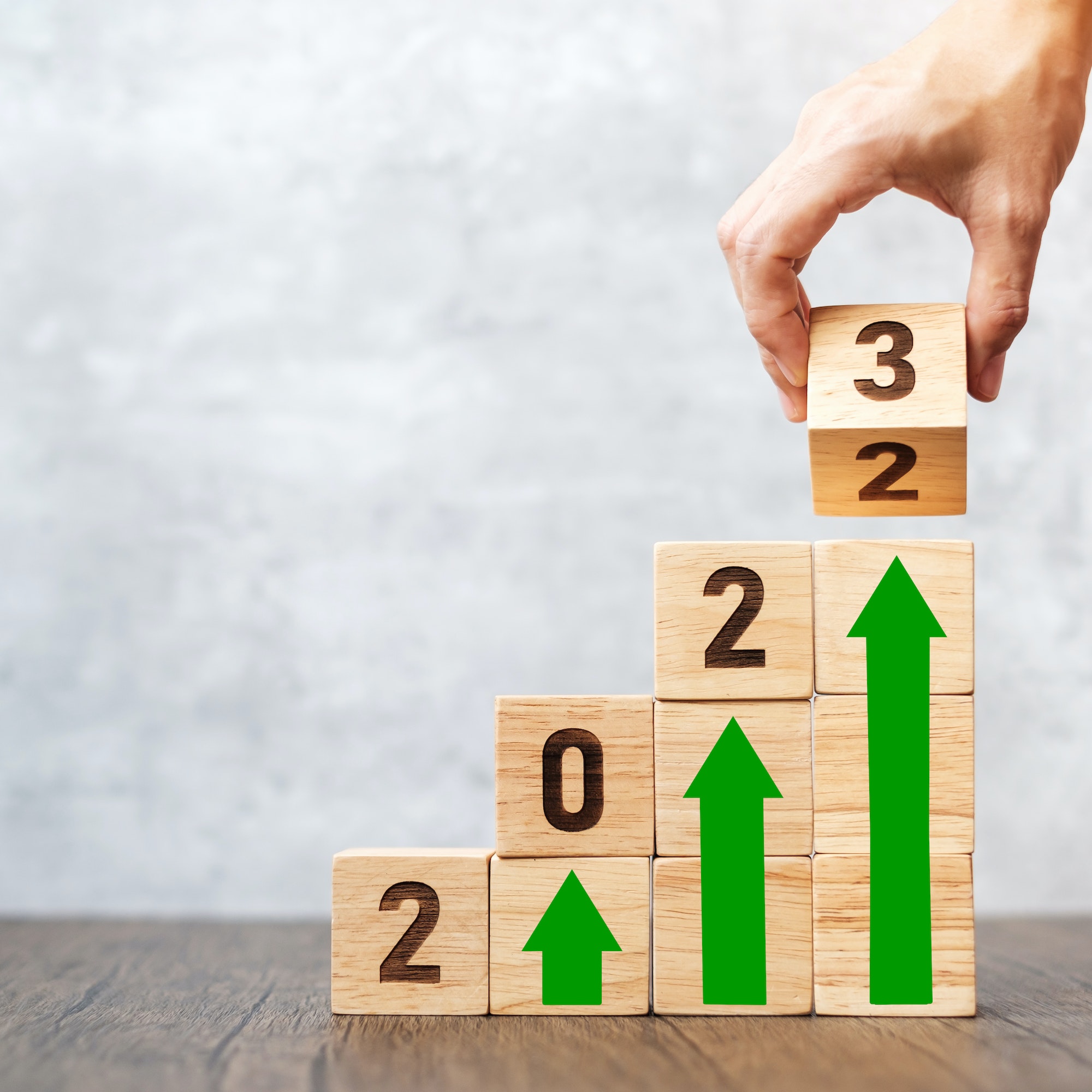 2023 wood block with business growth, success, strategy, idea and New Year start concept